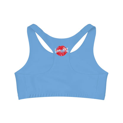 Light Blue Sports Bra, Medium Support, Red Kiss Lips, Purple Heart - Love, Me. | US - Ohhh So Swag