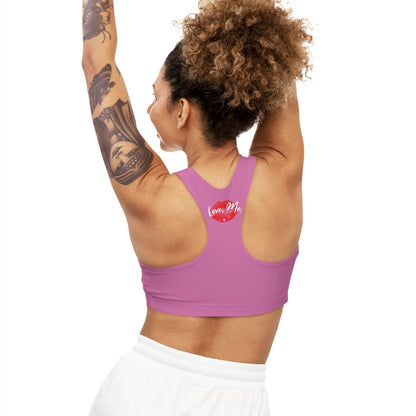 Light Pink Sports Bra, Medium Support, Red Kiss Lips, Purple Heart - Love, Me. | US - Ohhh So Swag