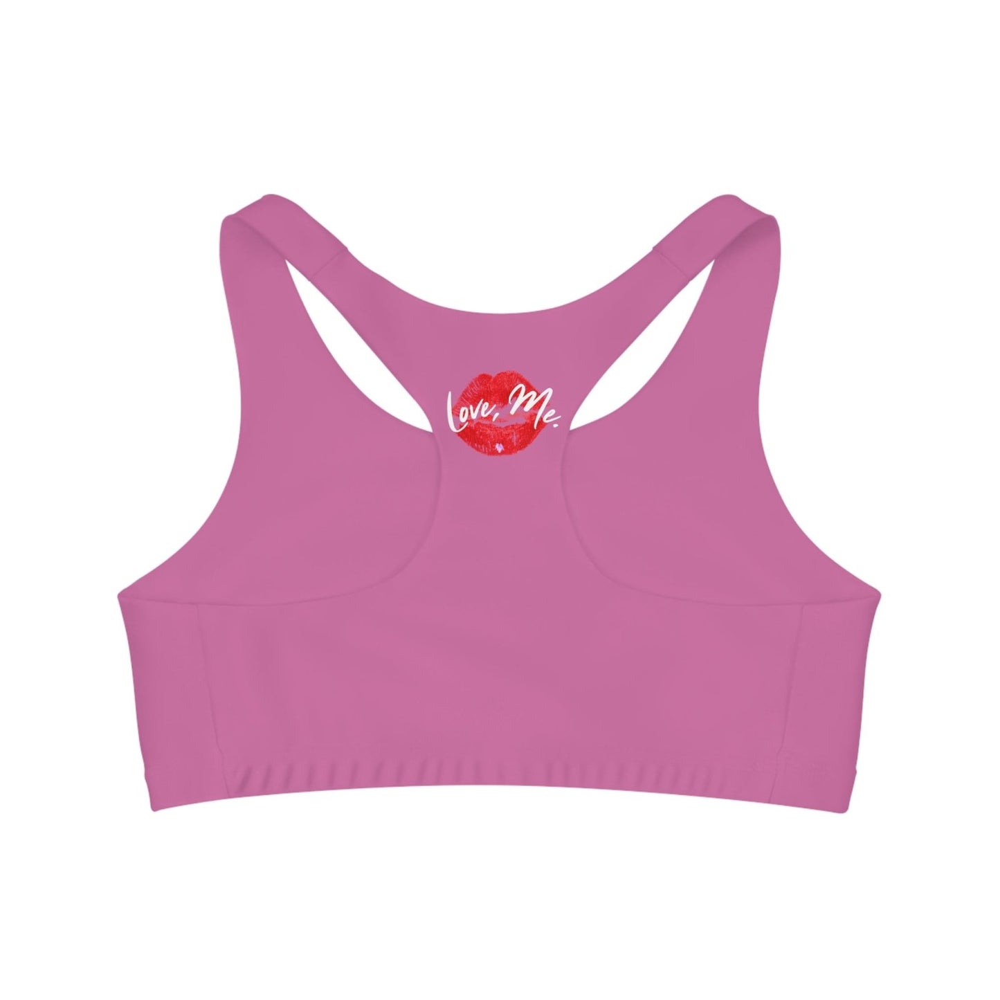 Light Pink Sports Bra, Medium Support, Red Kiss Lips, Purple Heart - Love, Me. | US - Ohhh So Swag