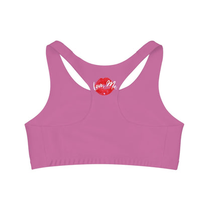 Light Pink Sports Bra, Medium Support, Red Kiss Lips, Purple Heart - Love, Me. | US - Ohhh So Swag