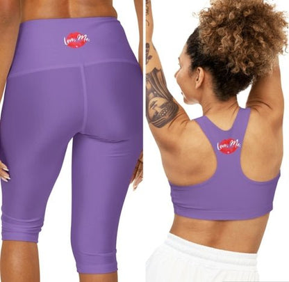 Light Purple Sports Bra, Medium Support, Red Kiss Lips, Purple Heart - Love, Me. | US - Ohhh So Swag