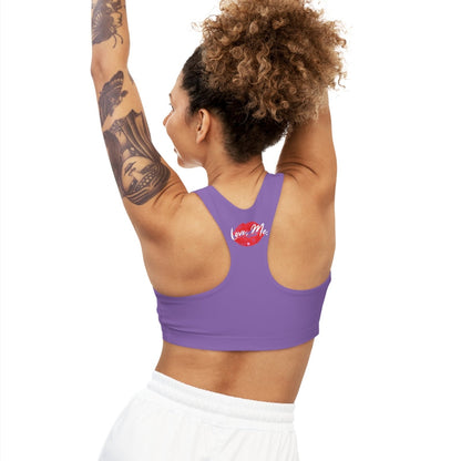 Light Purple Sports Bra, Medium Support, Red Kiss Lips, Purple Heart - Love, Me. | US - Ohhh So Swag