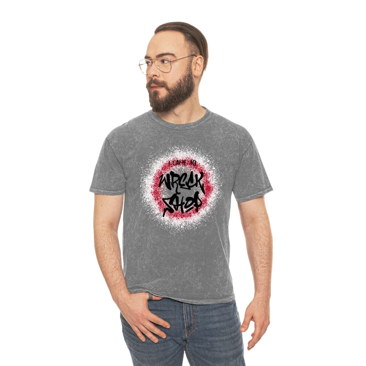 Mineral Wash Graphic Tee (Black Text) – I Came to Wreck Shop | US - Ohhh So Swag