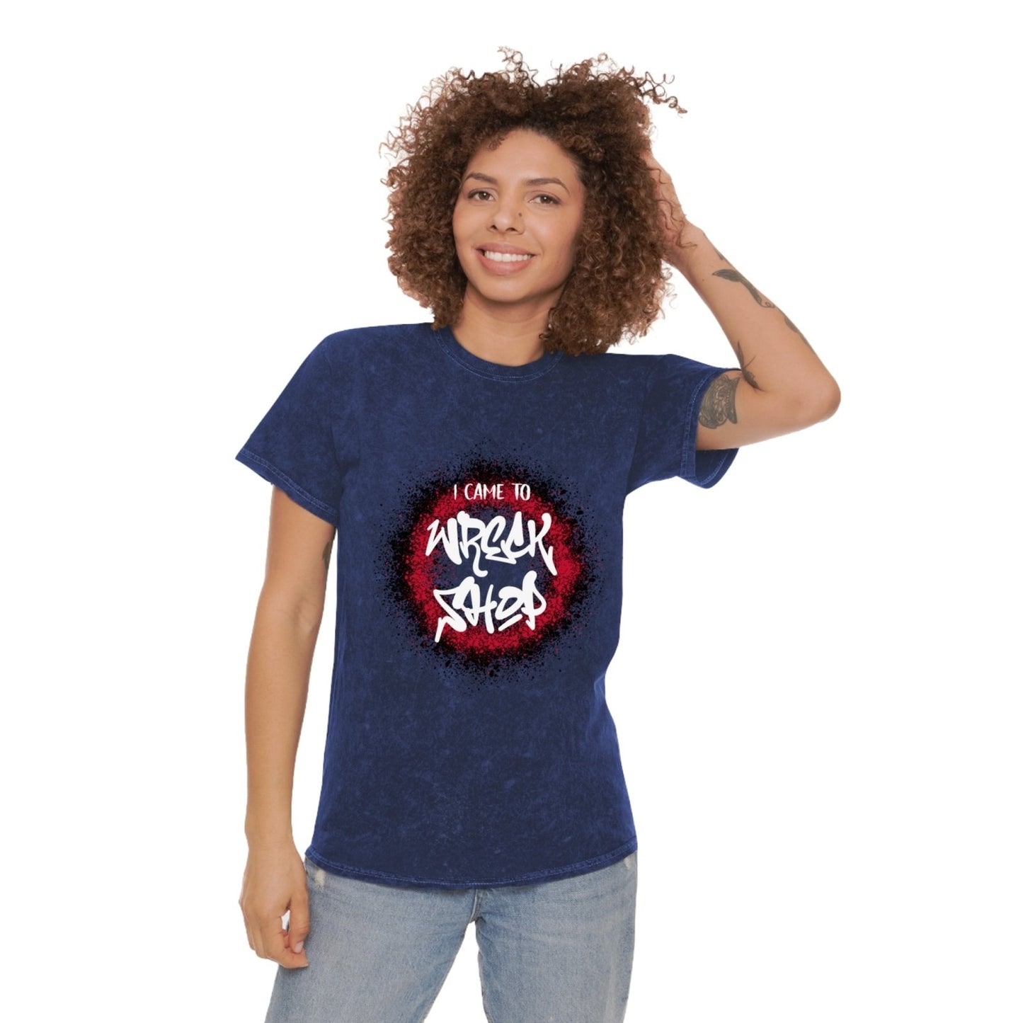 Mineral Wash Graphic Tee (White Text) – I Came to Wreck Shop | US - Ohhh So Swag