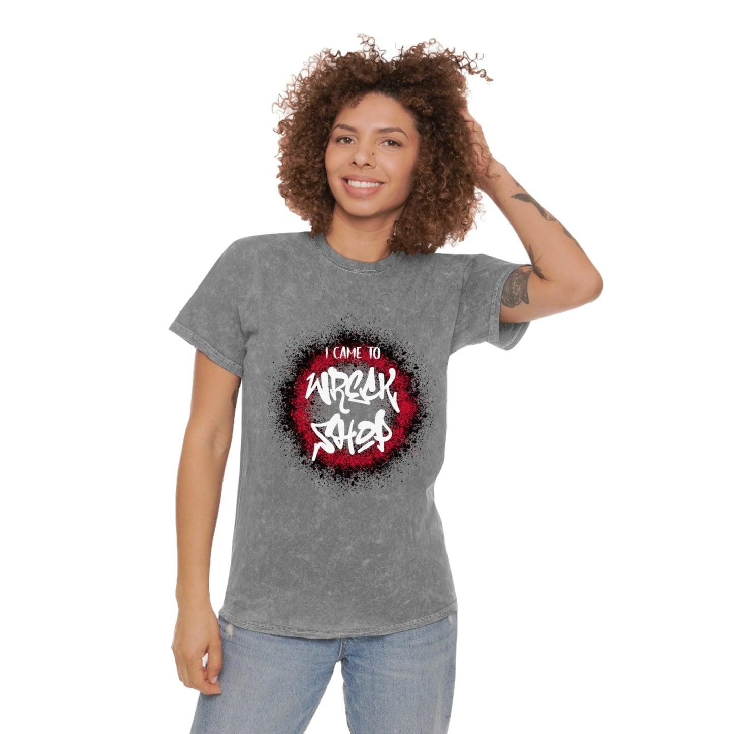 Mineral Wash Graphic Tee (White Text) – I Came to Wreck Shop | US - Ohhh So Swag