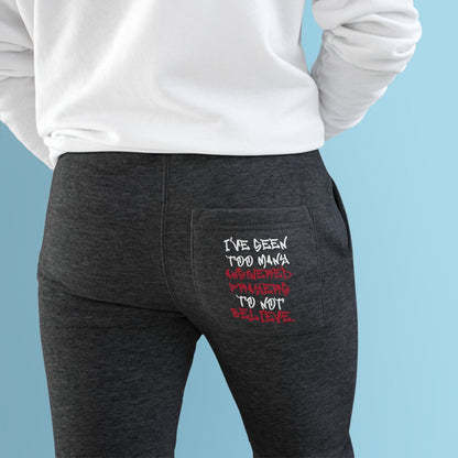 Premium Fleece Joggers - I've Seen Too Many Answered Prayers to Not Believe (Red/White) | US - Ohhh So Swag