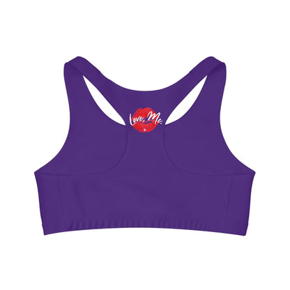 Purple Sports Bra, Medium Support, Red Kiss Lips, Purple Heart - Love, Me. | US - Ohhh So Swag