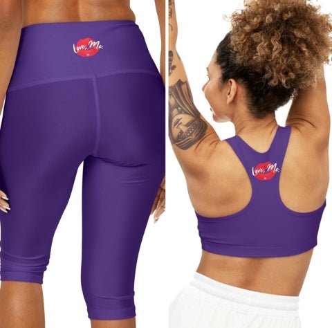 Purple Sports Bra, Medium Support, Red Kiss Lips, Purple Heart - Love, Me. | US - Ohhh So Swag