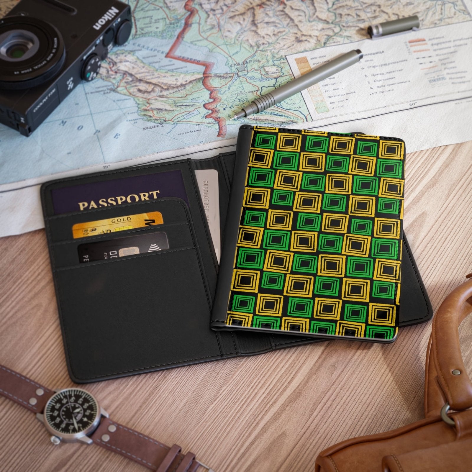 RFID Blocking PU Faux Leather Passport Cover, Jamaican Colours - J.A. Squared | US - Ohhh So Swag