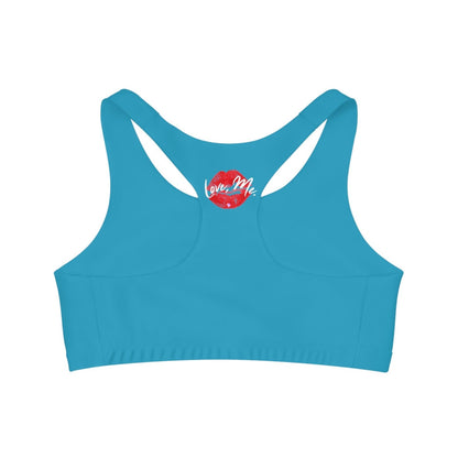 Turquoise Sports Bra, Medium Support, Red Kiss Lips, Purple Heart - Love, Me. | US - Ohhh So Swag