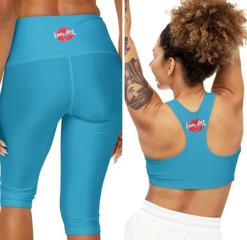 Turquoise Sports Bra, Medium Support, Red Kiss Lips, Purple Heart - Love, Me. | US - Ohhh So Swag