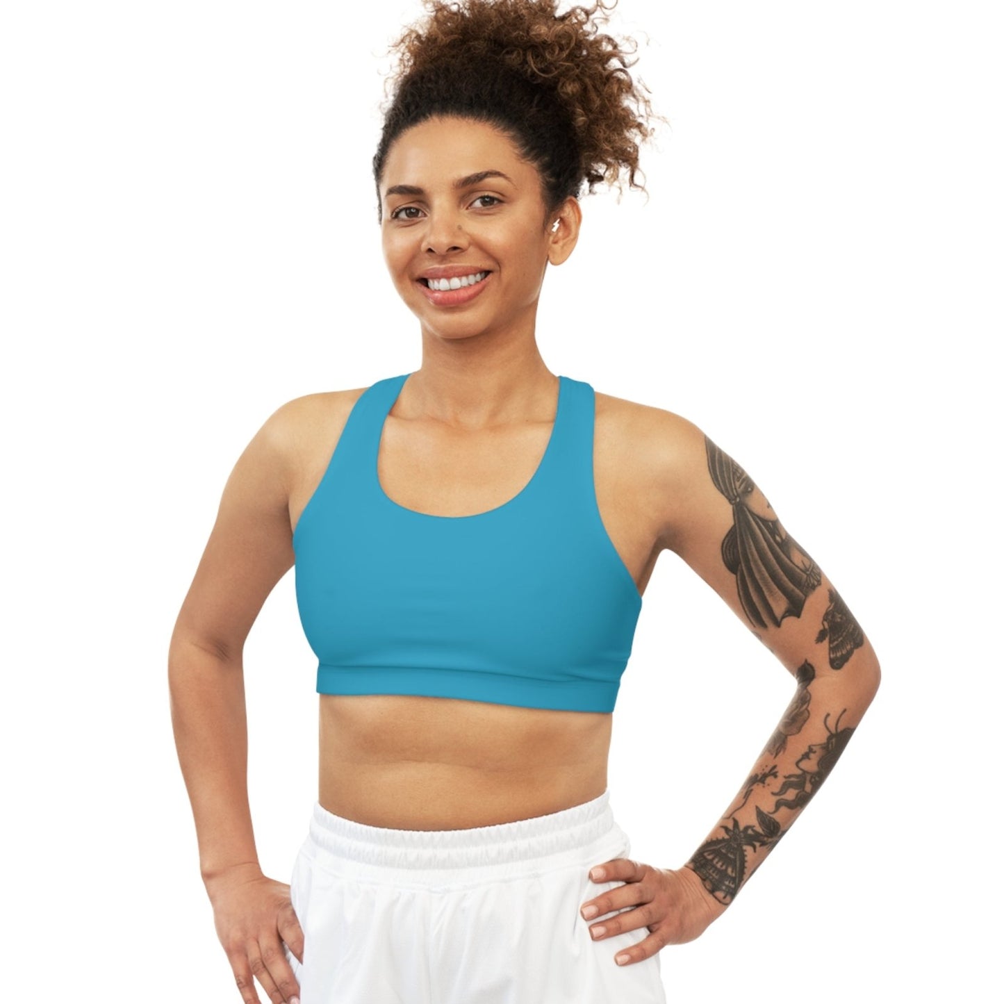 Turquoise Sports Bra, Medium Support, Red Kiss Lips, Purple Heart - Love, Me. | US - Ohhh So Swag