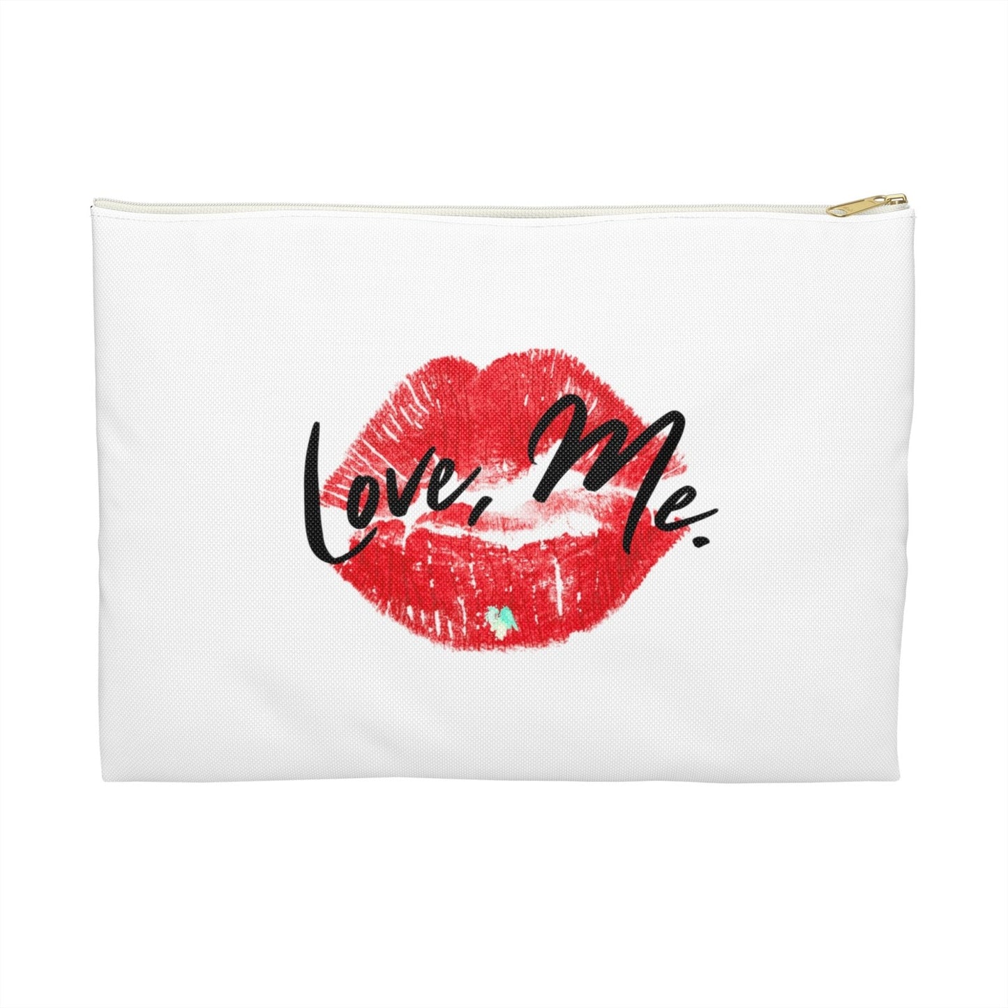 White Makeup Bag, Toiletry Bag, Cosmetic Bag, Accessory Pouch – Love, Me. Red Lips/Green Heart | US - Ohhh So Swag