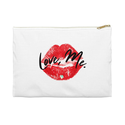 White Makeup Bag, Toiletry Bag, Cosmetic Bag, Accessory Pouch – Love, Me. Red Lips/Green Heart | US - Ohhh So Swag