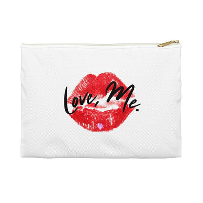 White Makeup Bag, Toiletry Bag, Cosmetic Bag, Accessory Pouch – Love, Me. Red Lips/Purple Heart | US - Ohhh So Swag