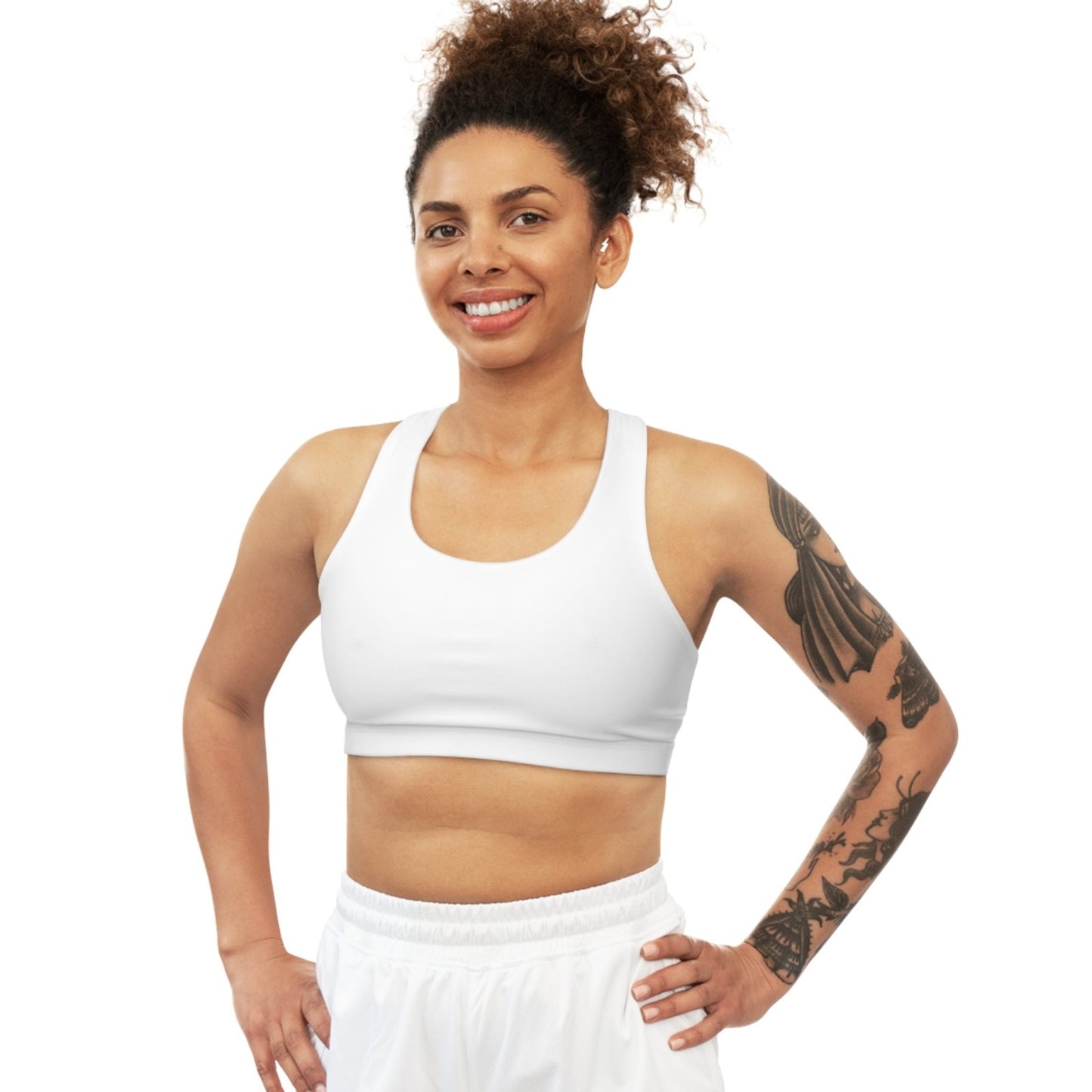 White Sports Bra, Medium Support, Red Kiss Lips, Green Heart - Love, Me. | US - Ohhh So Swag