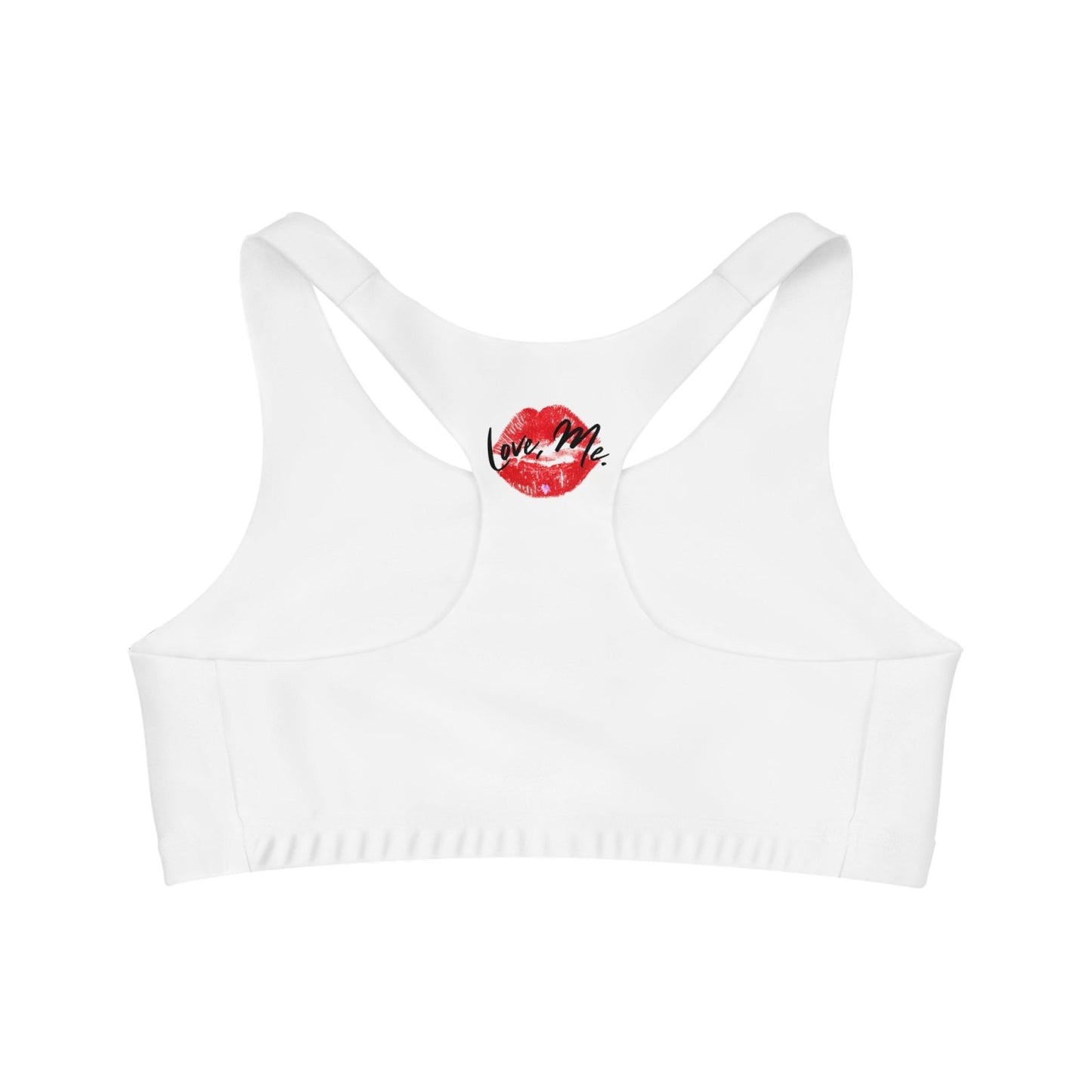 White Sports Bra, Medium Support, Red Kiss Lips, Purple Heart - Love, Me. | US - Ohhh So Swag