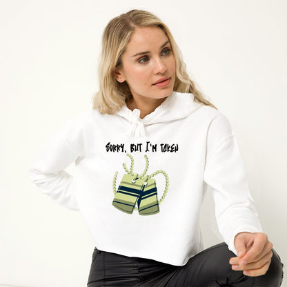 Women's Cropped Hoodie Sweatshirt (White, Pale Pink) - Sorry, But I'm Taken | US - Ohhh So Swag