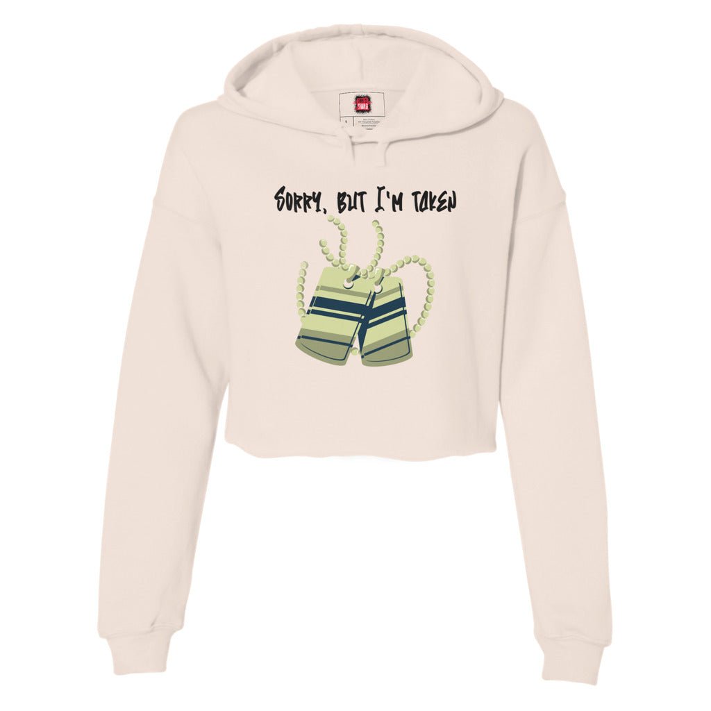 Women's Cropped Hoodie Sweatshirt (White, Pale Pink) - Sorry, But I'm Taken | US - Ohhh So Swag