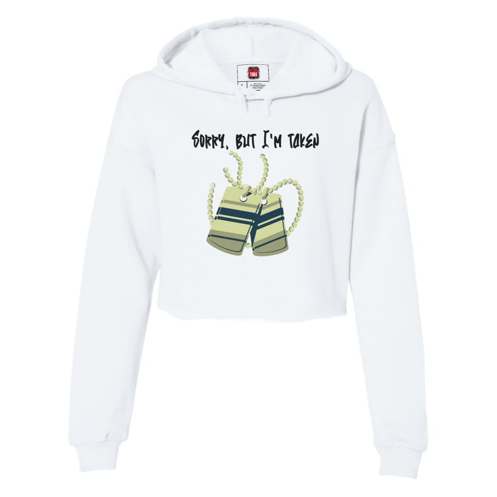 Women's Cropped Hoodie Sweatshirt (White, Pale Pink) - Sorry, But I'm Taken | US - Ohhh So Swag