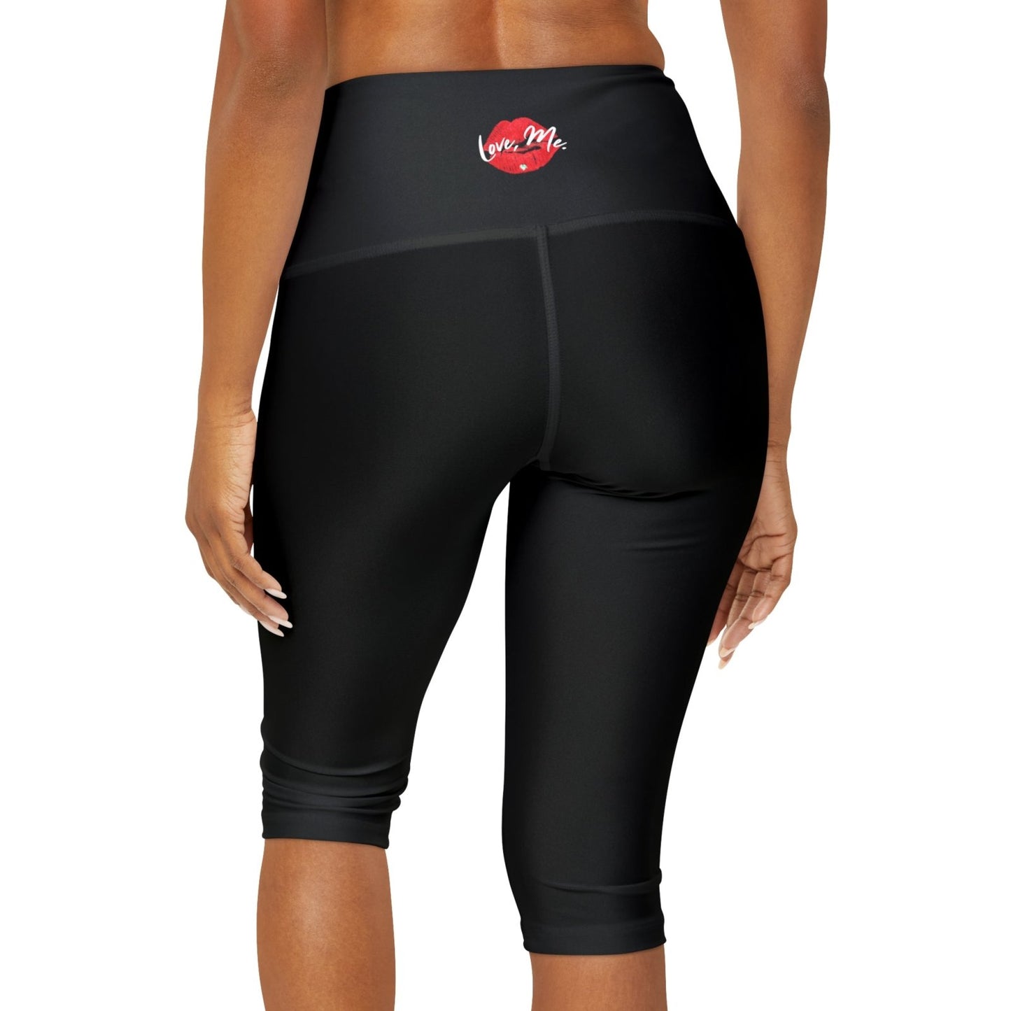 Women's High Waist Yoga Capri Leggings, Red Kiss Lips, Green Heart (Black) – Love, Me. | US - Ohhh So Swag