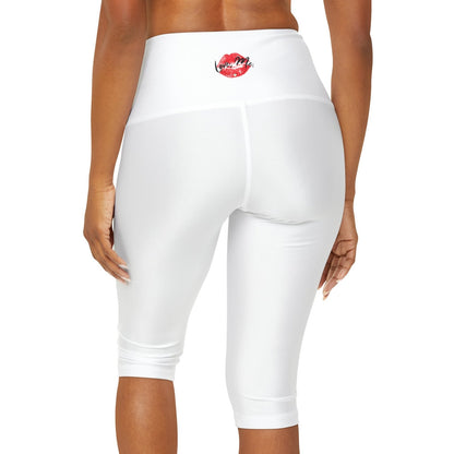 Women's High Waist Yoga Capri Leggings, Red Kiss Lips, Green Heart (White) – Love, Me. | US - Ohhh So Swag