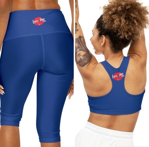 Women's High Waist Yoga Capri Leggings, Red Kiss Lips, Purple Heart (Blue) – Love, Me. | US - Ohhh So Swag