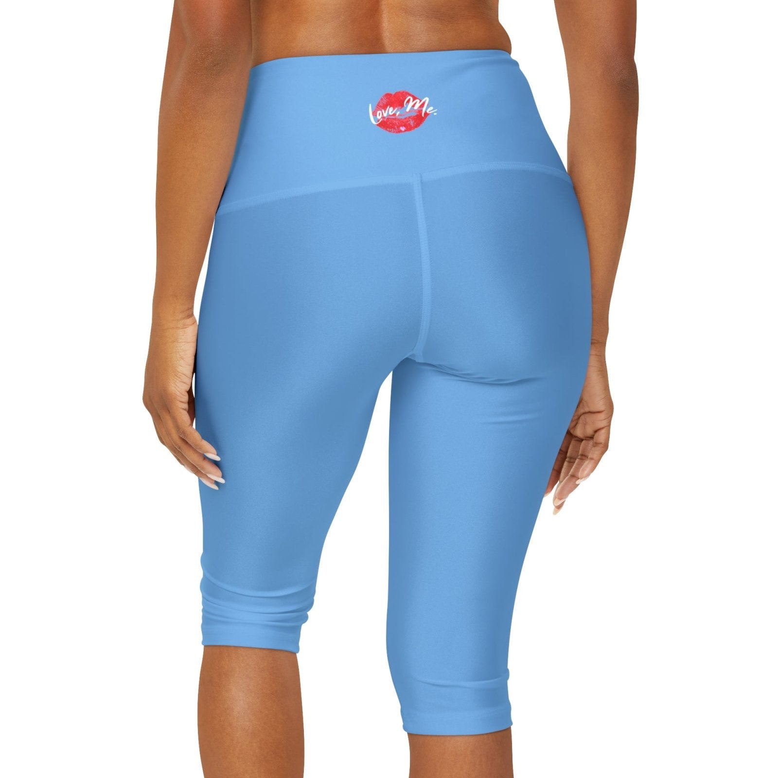 Women's High Waist Yoga Capri Leggings, Red Kiss Lips, Purple Heart (Light Blue) – Love, Me. | US - Ohhh So Swag