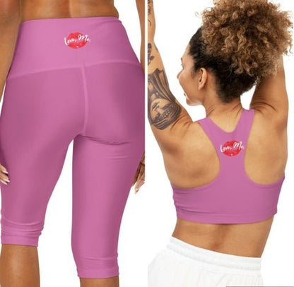 Women's High Waist Yoga Capri Leggings, Red Kiss Lips, Purple Heart (Pink) – Love, Me. | US - Ohhh So Swag