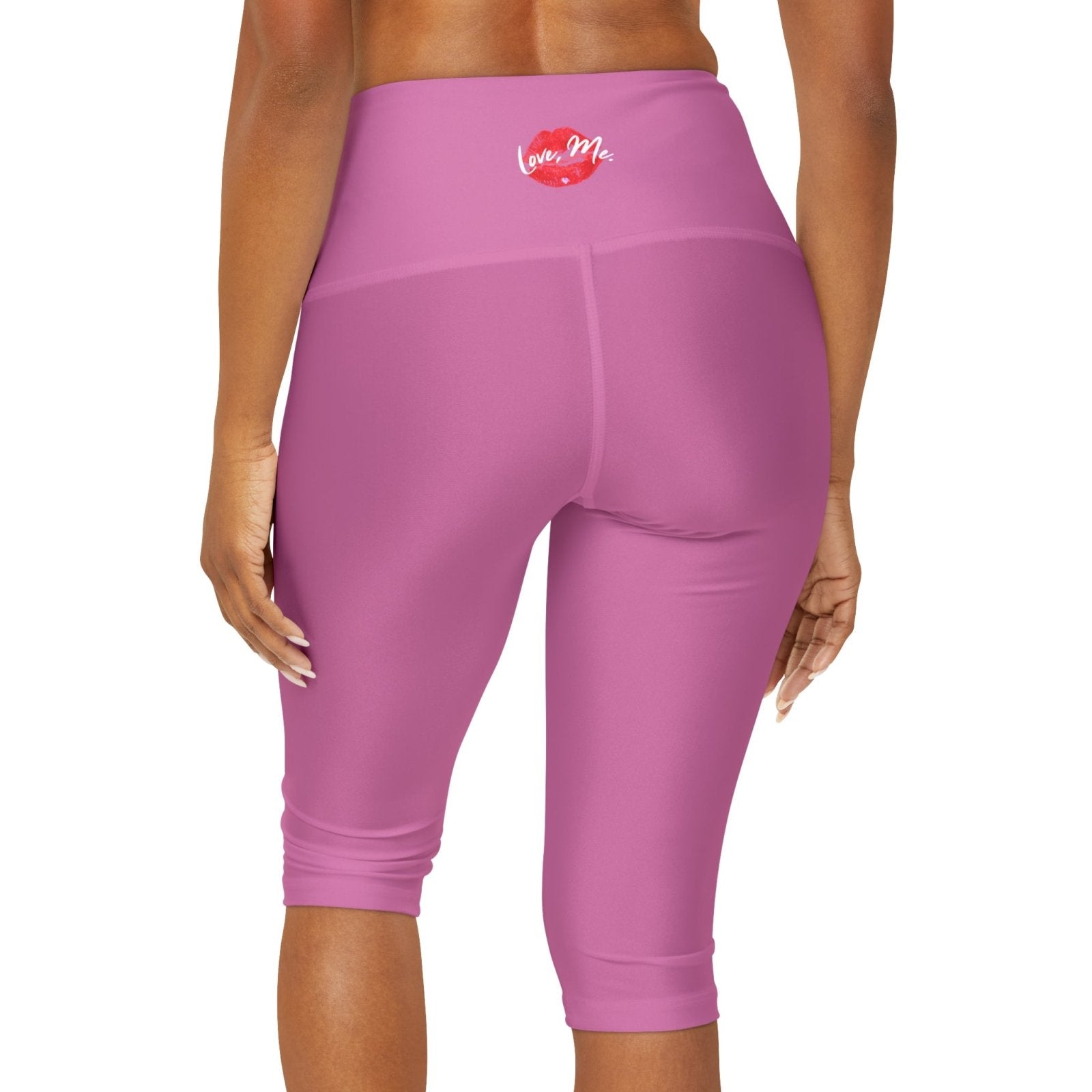 Women's High Waist Yoga Capri Leggings, Red Kiss Lips, Purple Heart (Pink) – Love, Me. | US - Ohhh So Swag