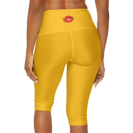 Women's High Waist Yoga Capri Leggings, Red Kiss Lips, Purple Heart (Yellow) – Love, Me. | US - Ohhh So Swag