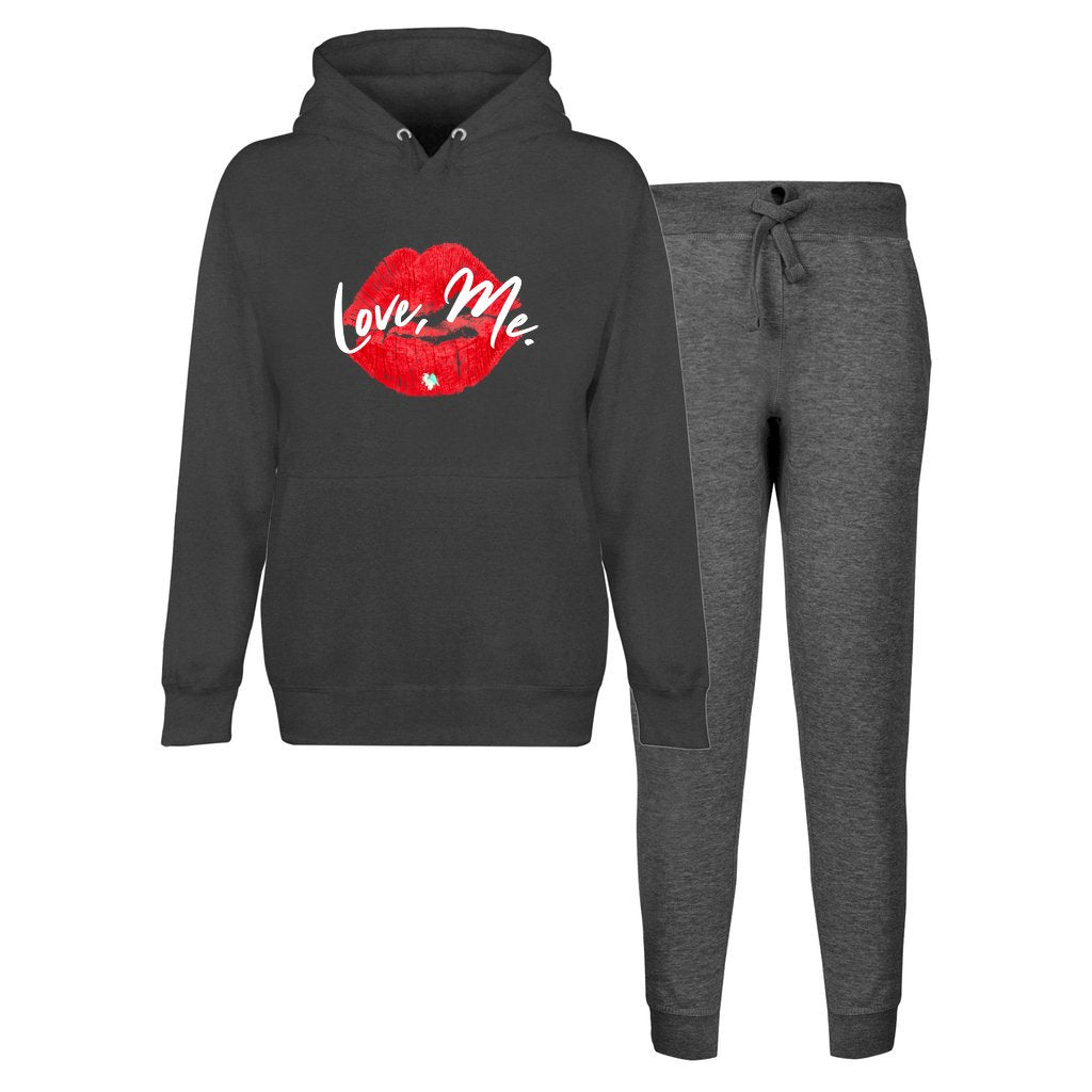 Women's Hoodie Lounge Set / Sweatsuit Set - Love, Me. (Red Kiss Lips, Green Heart) | US - Ohhh So Swag