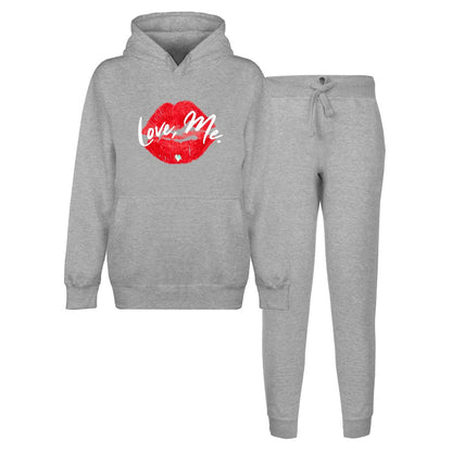 Women's Hoodie Lounge Set / Sweatsuit Set - Love, Me. (Red Kiss Lips, Green Heart) | US - Ohhh So Swag