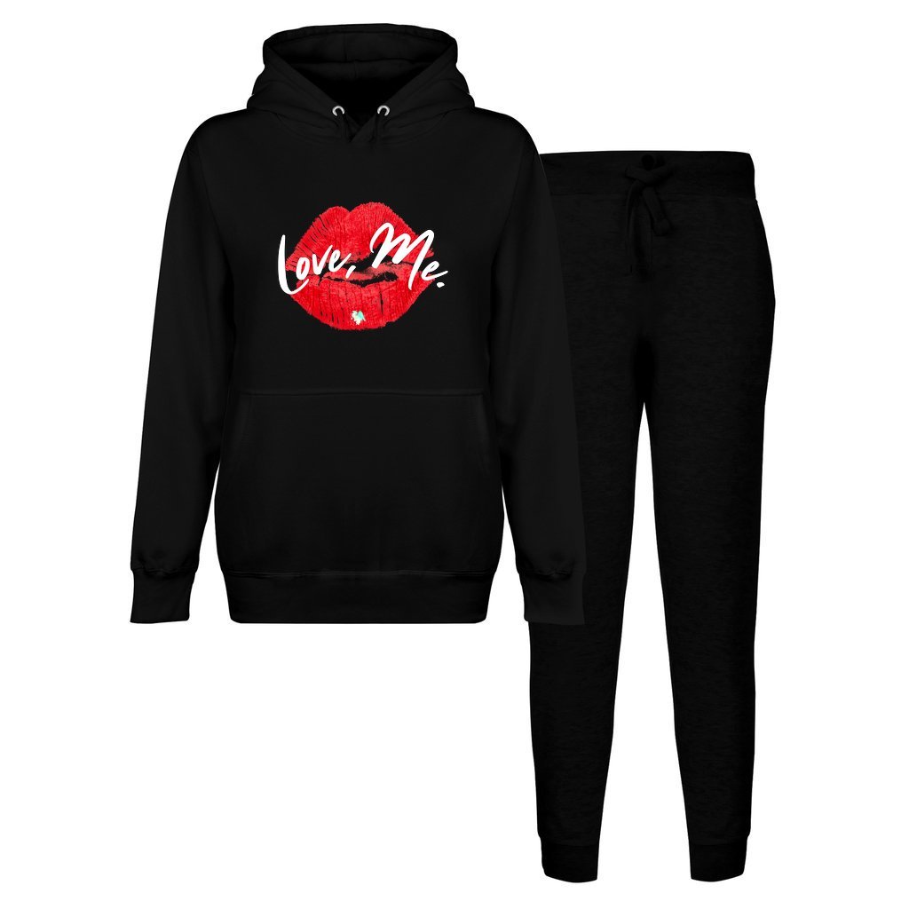 Women's Hoodie Lounge Set / Sweatsuit Set - Love, Me. (Red Kiss Lips, Green Heart) | US - Ohhh So Swag