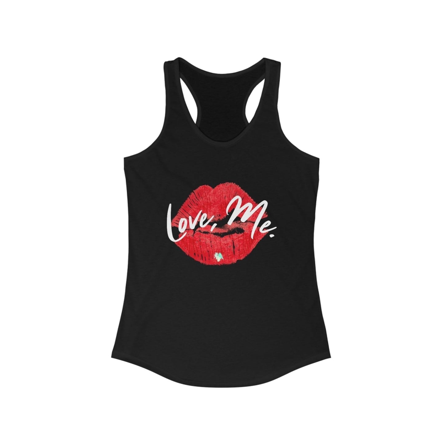 Women's Racerback Tank Top with Red Kiss Lips, Green Heart - Love, Me. | CA - Ohhh So Swag