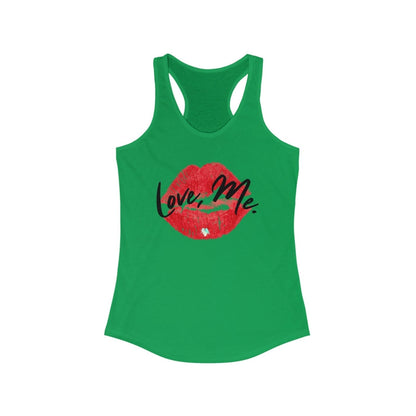 Women's Racerback Tank Top with Red Kiss Lips, Green Heart - Love, Me. | US - Ohhh So Swag