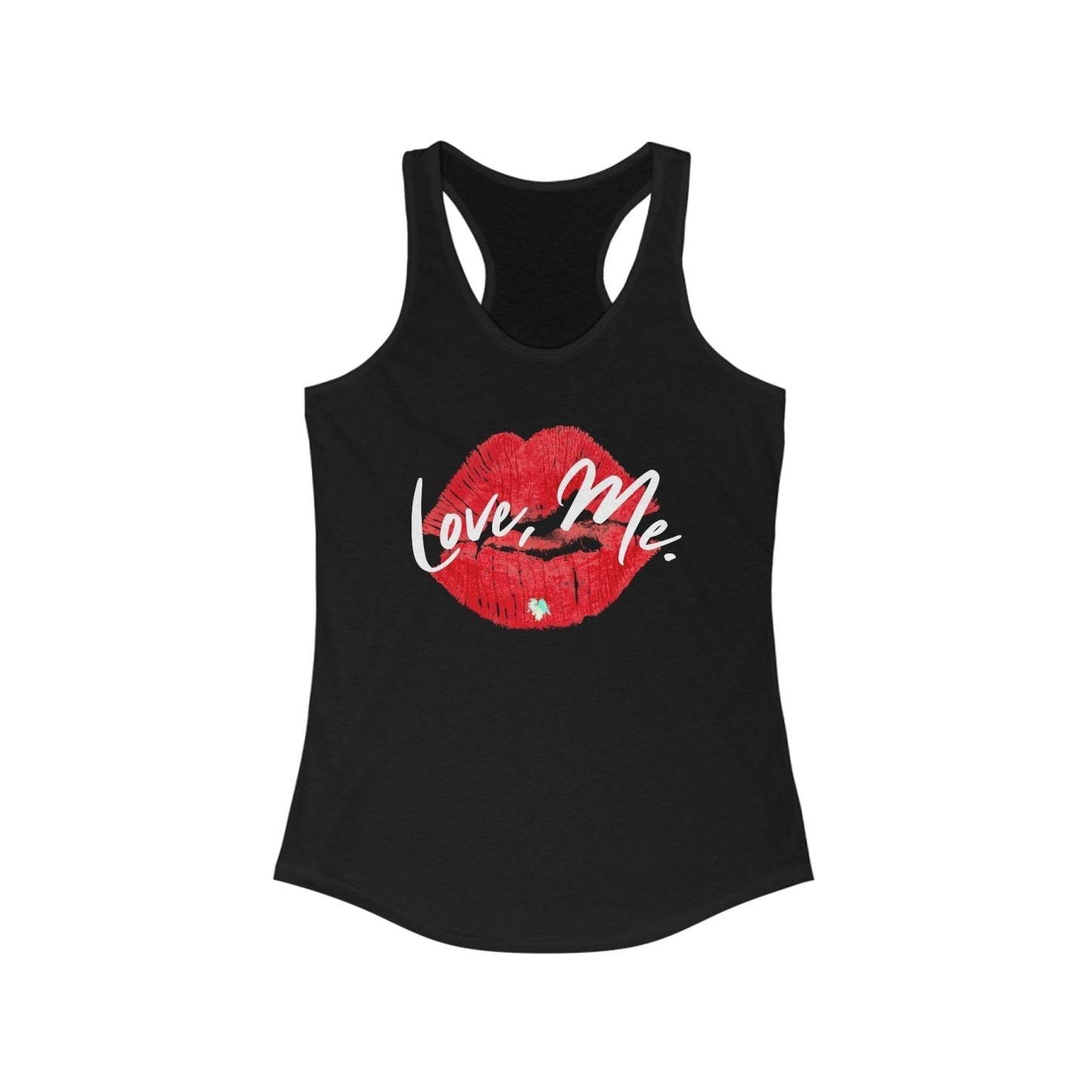 Women's Racerback Tank Top with Red Kiss Lips, Green Heart - Love, Me. | US - Ohhh So Swag