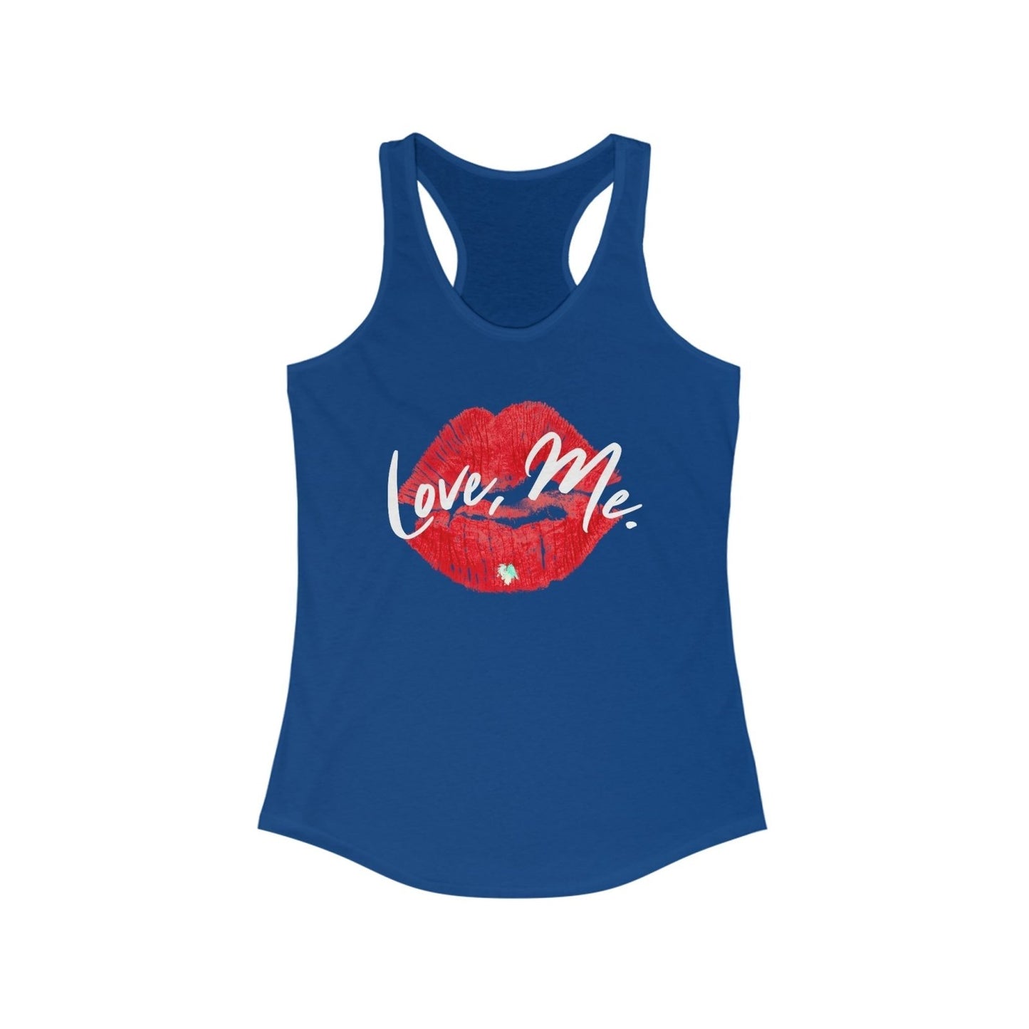 Women's Racerback Tank Top with Red Kiss Lips, Green Heart - Love, Me. | US - Ohhh So Swag