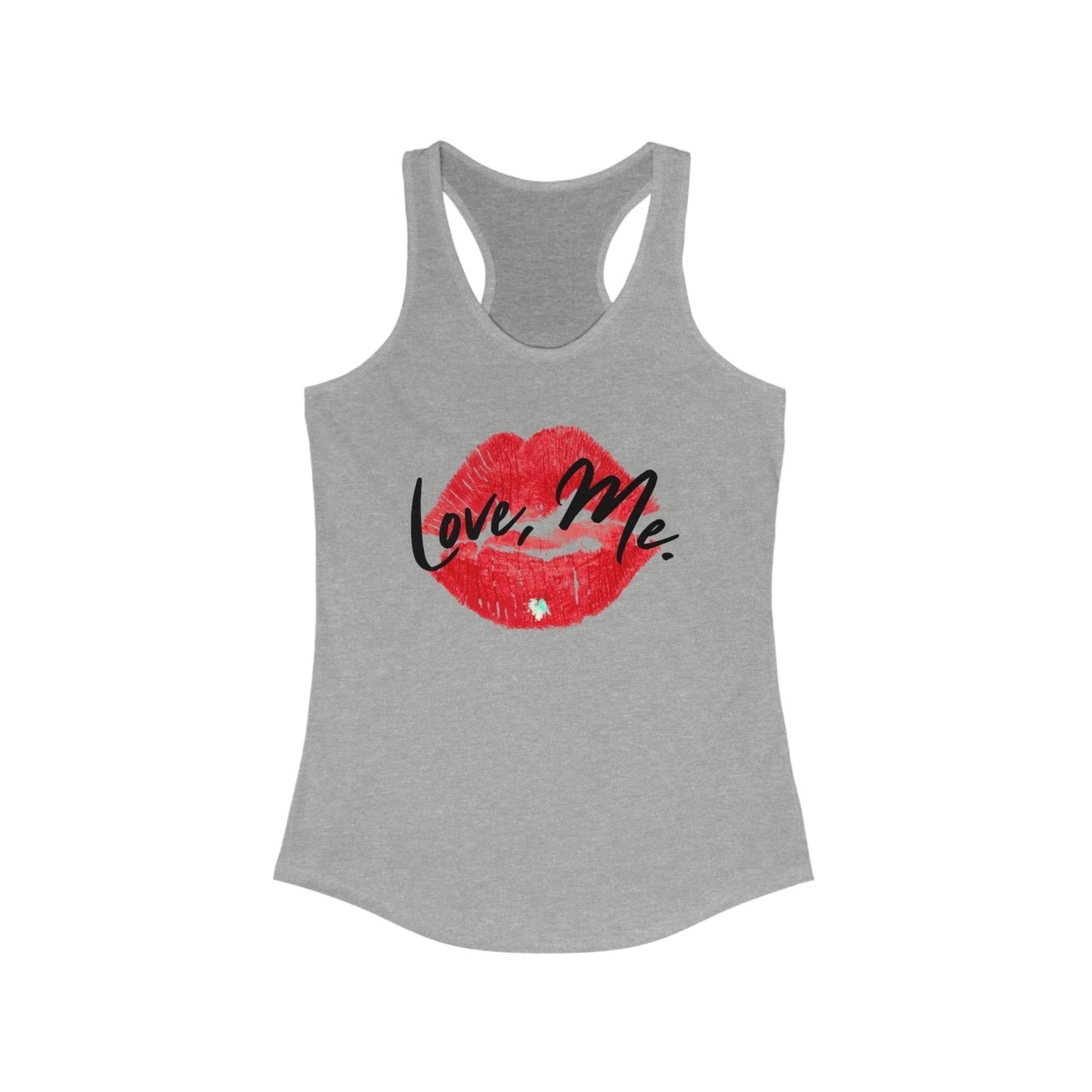 Women's Racerback Tank Top with Red Kiss Lips, Green Heart - Love, Me. | US - Ohhh So Swag