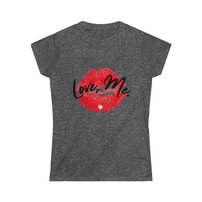 Women's Softstyle Crew Tee with Red Kiss Lips, Green Heart - Love, Me. | CA - Ohhh So Swag