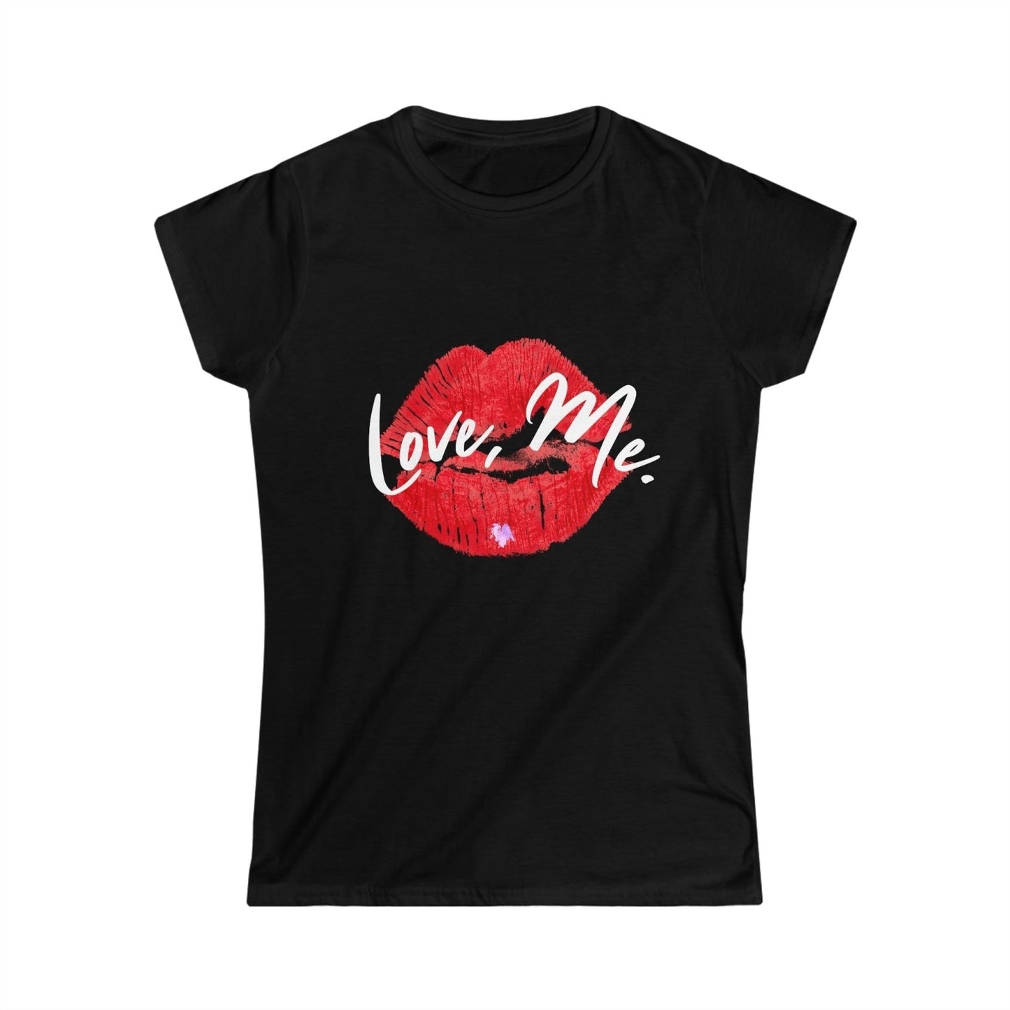 Women's Softstyle Crew Tee with Red Kiss Lips, Purple Heart - Love, Me. | CA - Ohhh So Swag