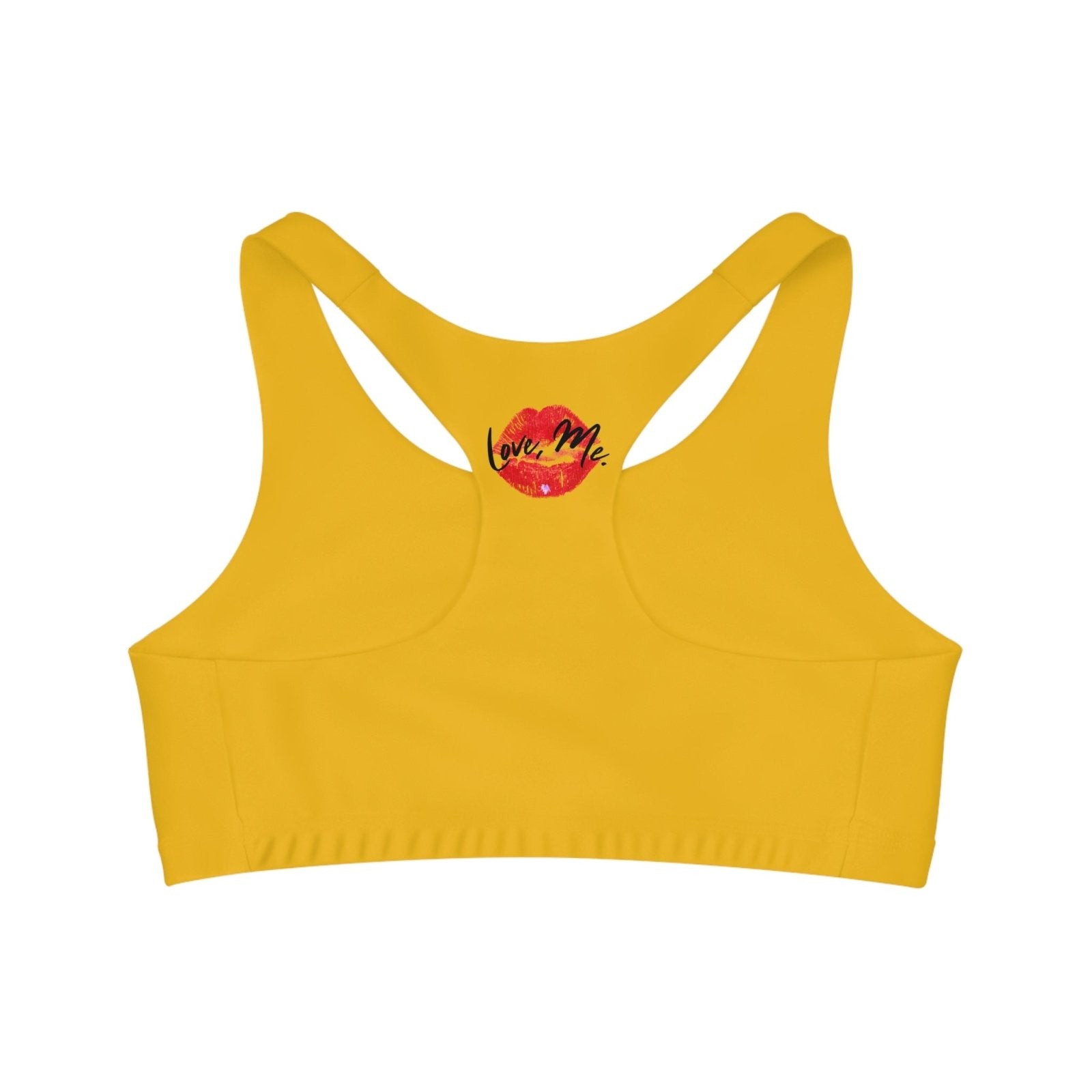 Yellow Sports Bra, Medium Support, Red Kiss Lips, Purple Heart - Love, Me. | US - Ohhh So Swag